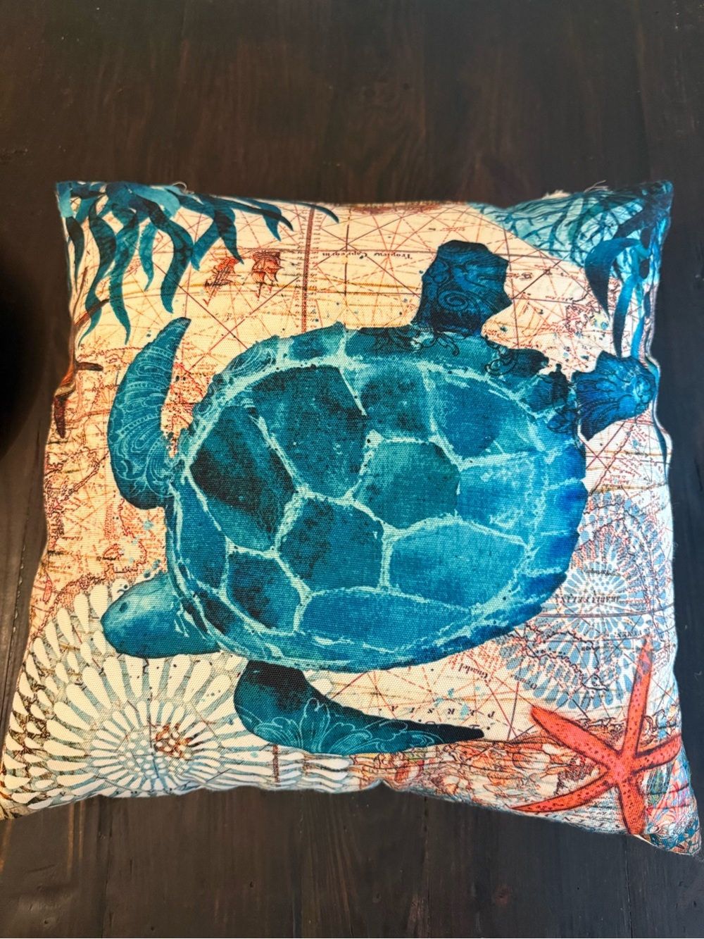 Teal Sea Turtle Decorative Throw Pillow - Coastal Accent